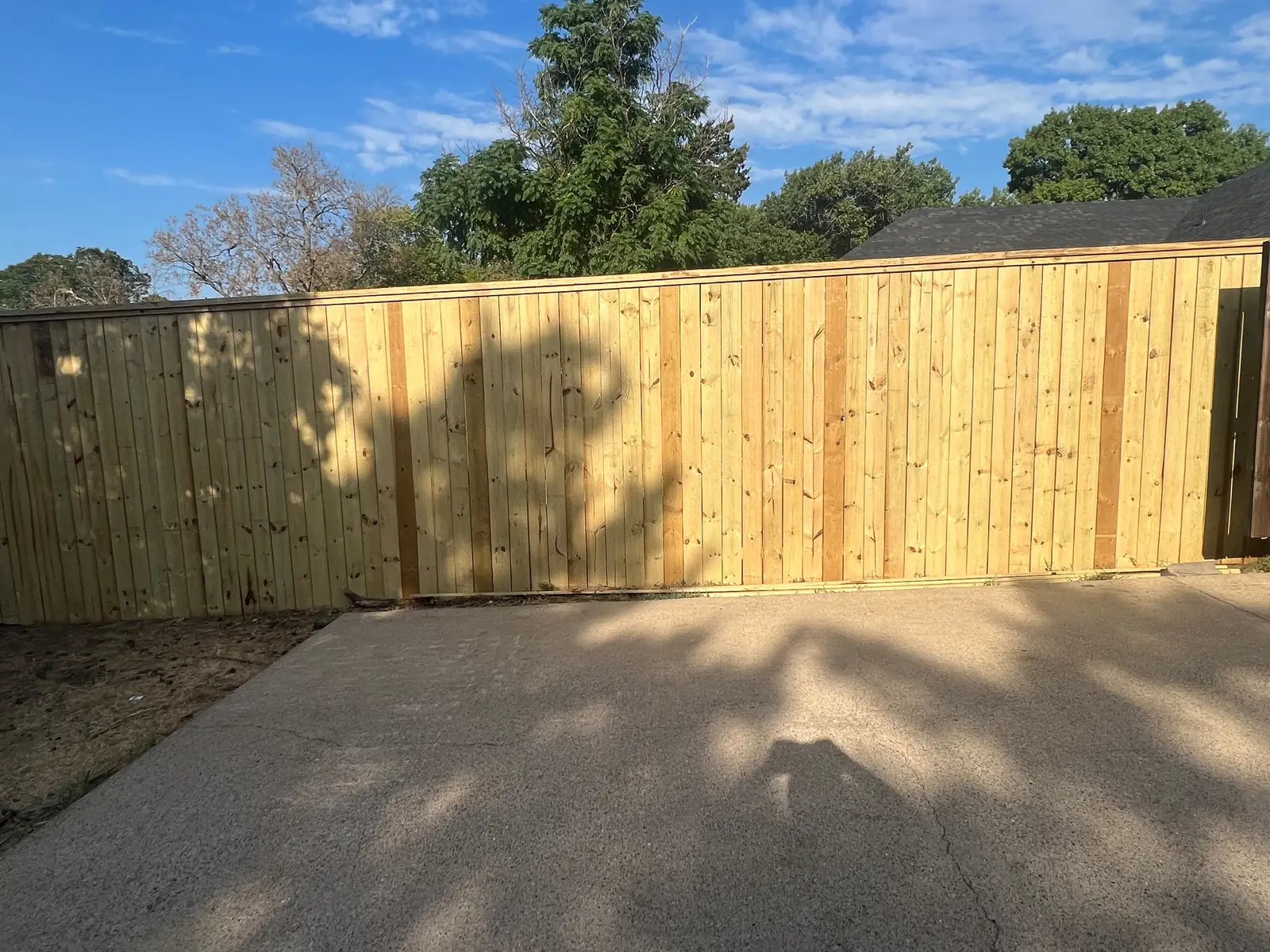 Pine cap-rail fence along a driveway